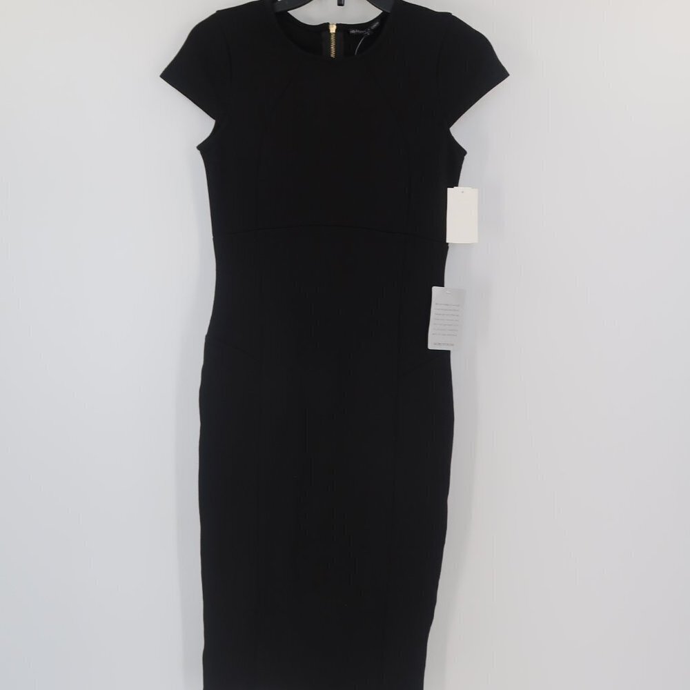 Felicity & Coco Women's Black Cap Sleeve Sheath Dress Full Zip Back Size S NWT
